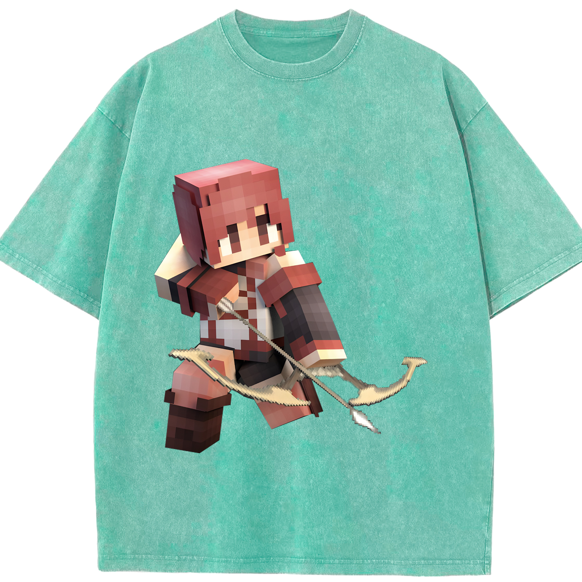 （画像用） マインクラフト ブロックの世界 Minecraft MC Block world 綿100% ヴィンテージ風 半袖Tシャツ（フロントプリント）